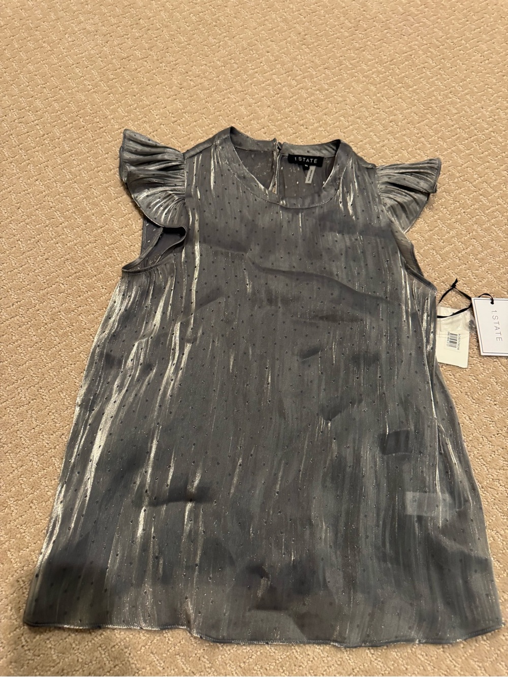 1.STATE Silver Metallic Ruffle Sleeve Tunic Top